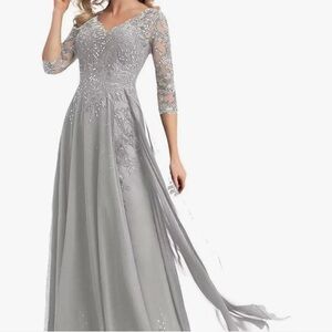 Dresses Lace Applique Sequins 3/4 Sleeve Formal Evening Dress